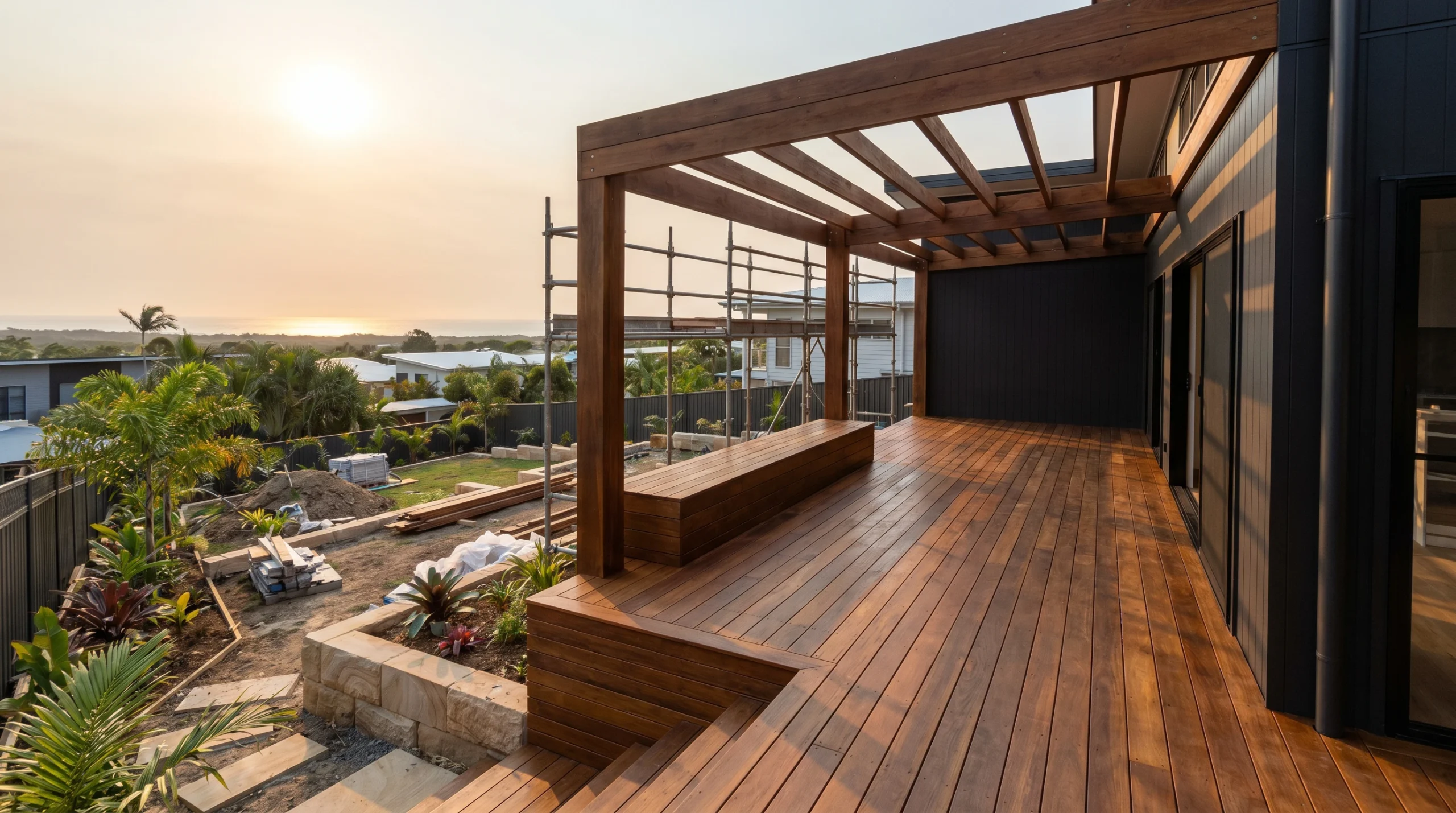 Retaining wall construction as the first step in a Sunshine Coast backyard renovation project