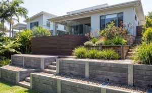 Landscaping project order with retaining walls, decking and garden beds