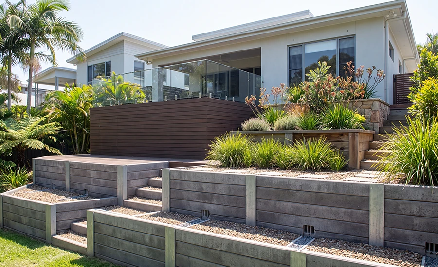 Landscaping project order with retaining walls, decking and garden beds