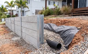 Retaining wall drainage with ag pipe and gravel on the Sunshine Coast