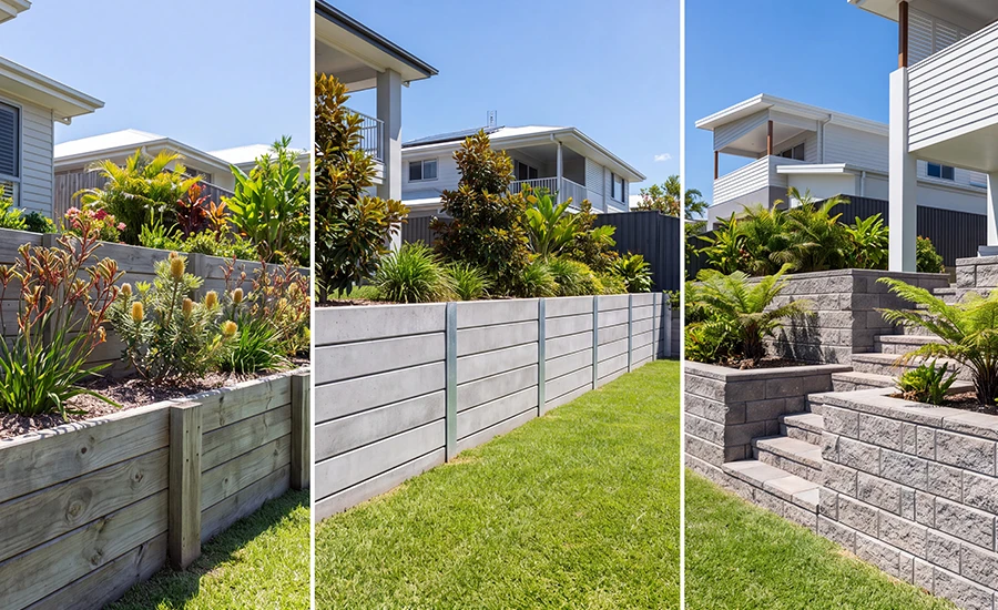 Retaining wall cost comparison using timber, concrete sleeper and block walls on the Sunshine Coast